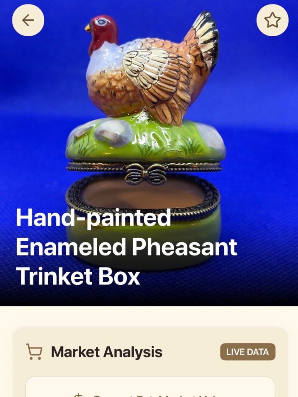 VTG! Hand-painted Enameled Pheasant Ceramic Hinged Trinket Box ~2.5' x 2"